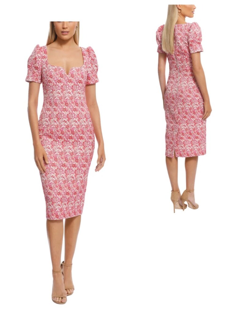 Rebecca Vallance Estelle Brocade Sheath Dress in Ivory Floral Print.Size XS